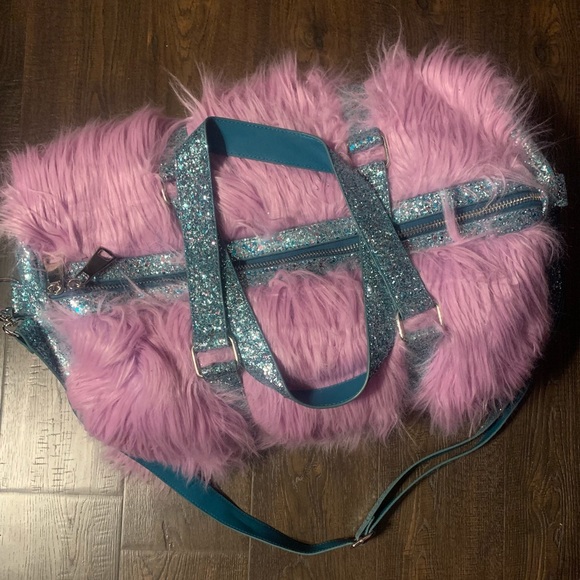 Dolls Kill Pink and Blue Furry Travel Bag - Picture 4 of 6